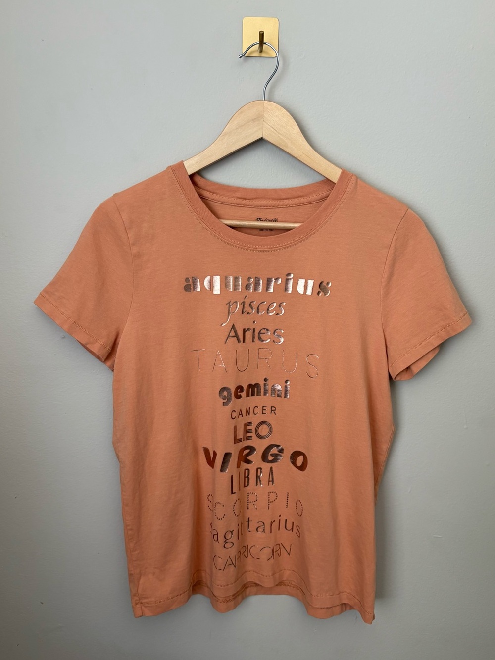 Medium Madewell Orange Cotton Zodiac Metallic Print Short Sleeve Shirt
